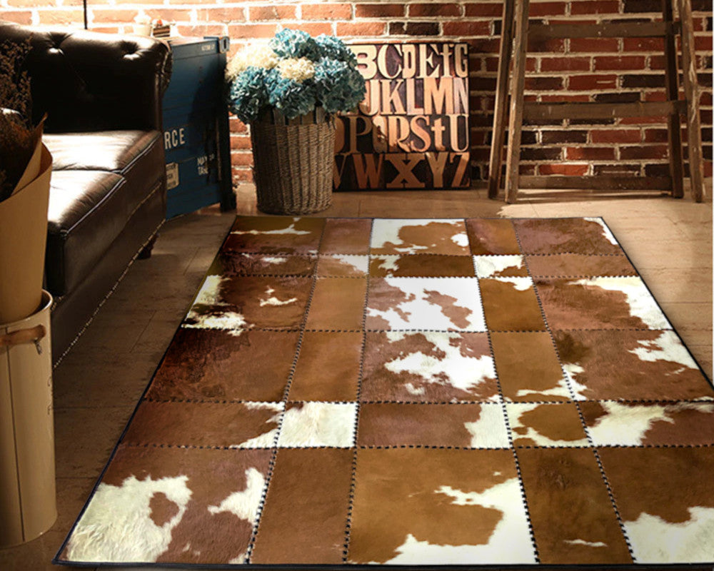 HANDMADE 100% Natural COWHIDE RUG | Patchwork Cowhide Area Rug | Real Cowhide Hallway Runner | Hair on Leather Cowhide Carpet | 525