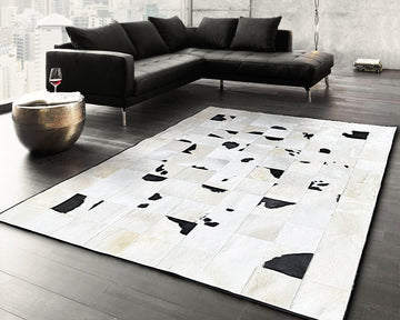Patchwork Cowhide Area Rug: Natural Elegance, Handcrafted | Black White Hallway Runner | 520