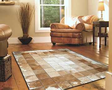 100% Cowhide Patchwork Carpet - Luxurious Floor Covering | Hallway Runner | Leather Floor Area Rug | 519