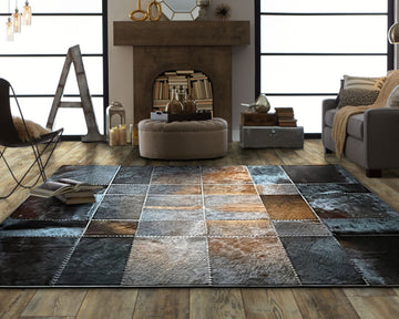 Unique Home Decor: Handmade Cowhide Patchwork Rug | Hallway/Entryway Runner | Leather Carpet | 516
