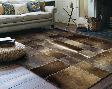Unique Interior Decor: Handcrafted Cowhide Leather Rug | Hair on Patchwork Carpet | 515