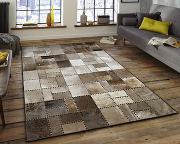 Natural Handstitched Cow Skin RUG | Patchwork Area Rug for Interior Décor | Hallway Runner | Leather Cowhide Carpet | 514