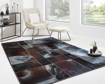 Cowhide Leather Patchwork Rug, Elegant Floor Accent, Modern Floor Carpet | Entryway Runner | Hallway Area Rug | 513