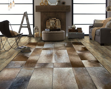 Leather Area Rug, Luxurious Cowhide Handmade Carpet, Home Décor Floor Accent | Hair on Leather Cowhide Carpet | 510