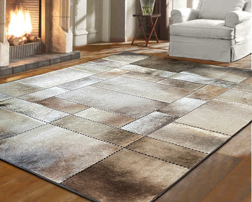 Handcrafted Cowhide Leather Area Rug, Luxury Non-Slip Patchwork Carpet, Premium Floor Accent Rug for Dining, Living Room | Cow Skin Hallway Runner | Entryway Carpet | 508