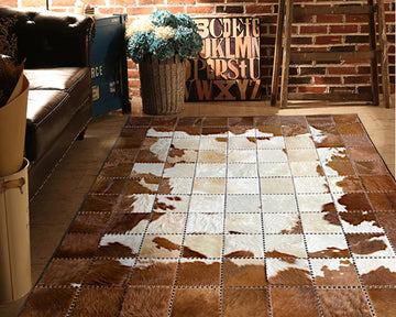 Patchwork Cowhide Area Rug, Handwoven 100% Natural Cow Skin RUG | Hallway Runner | Hair on Leather Cowhide Carpet | 505