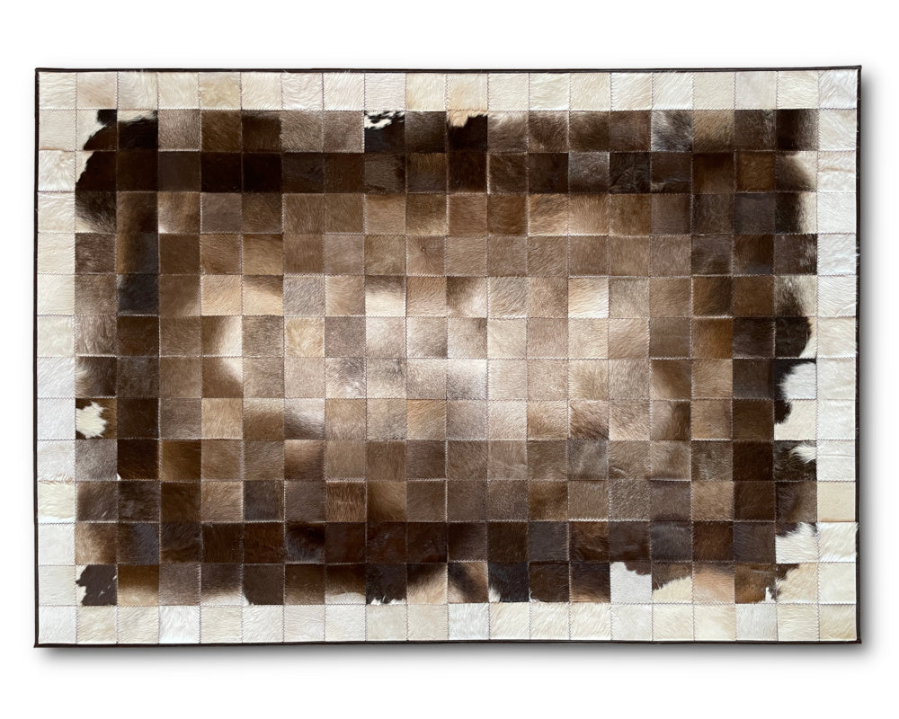 HANDMADE Natural COWHIDE Patchwork RUG | Square Cube Pattern Area Rug | Real Leather Hallway Runner | Hair on Leather Cowhide Carpet | 503