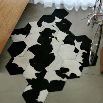 Patchwork Design Natural Cowhide Leather Rug | Hair on Leather Cowhide Carpet | PR112