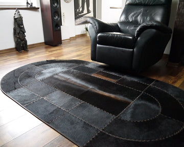 Handmade Cowhide Patchwork Carpet Silky Soft Hair on Leather Area Rug ( Similar As Pictured )