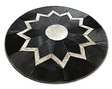 Handcrafted Genuine Leather Cowhide Area Carpet | Hair on Leather Braided Stitching Carpet | PR111