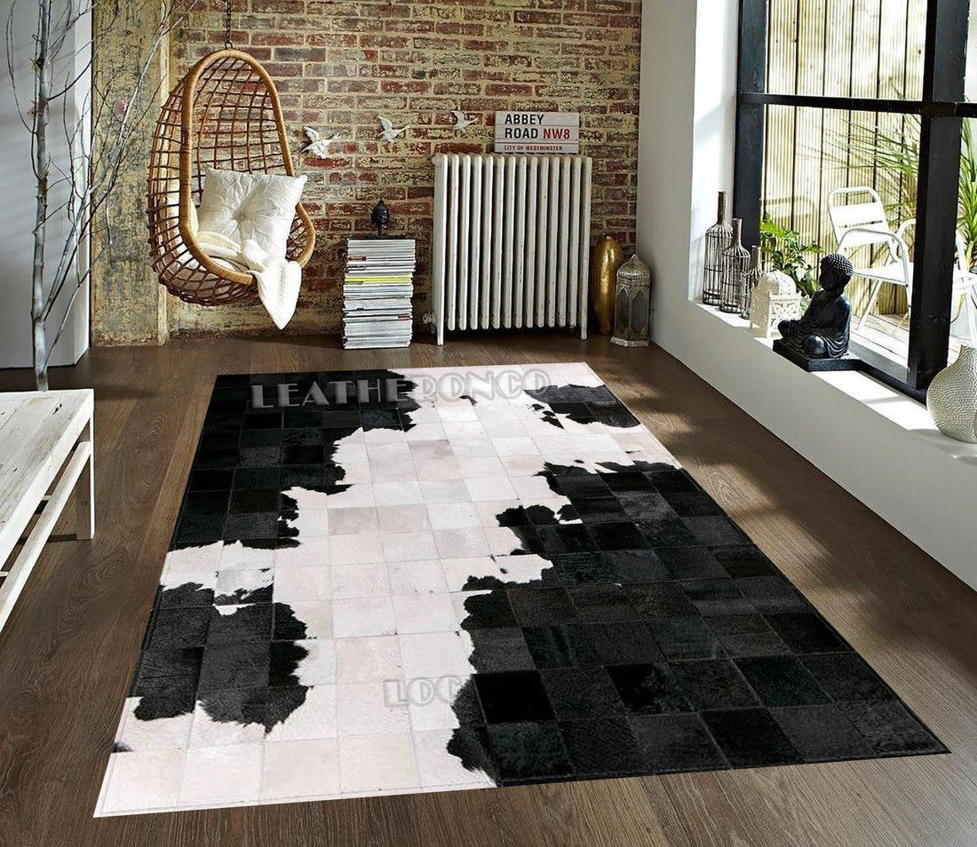 HANDMADE 100% Natural COWHIDE RUG | Patchwork Cowhide Area Rug | Real Cowhide Hallway Runner | Hair on Leather Cowhide Carpet | PR41