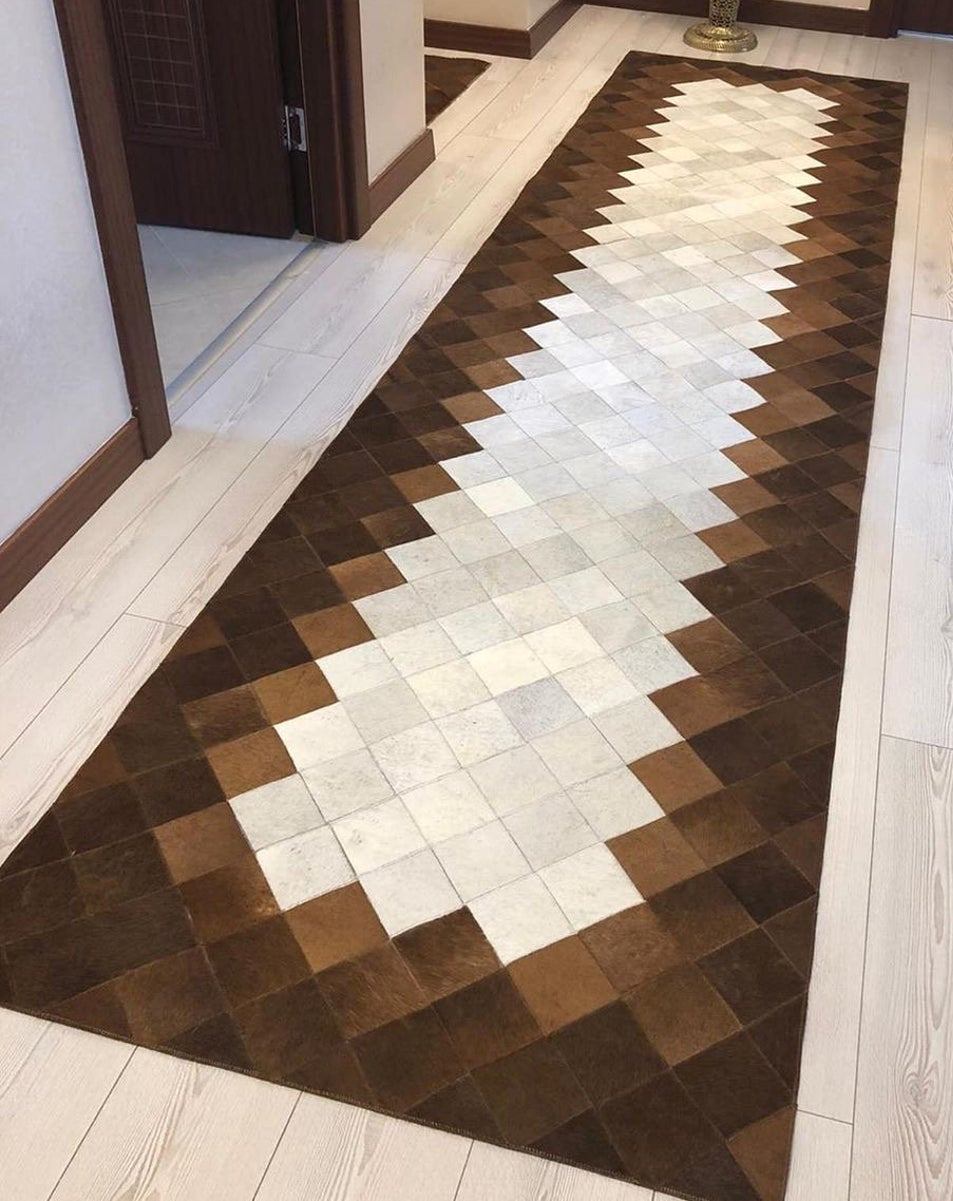 HANDMADE 100% Natural COWHIDE RUG | Patchwork Cowhide Area Rug | Real Cowhide Hallway Runner | Hair on Leather Cowhide Carpet | PR24