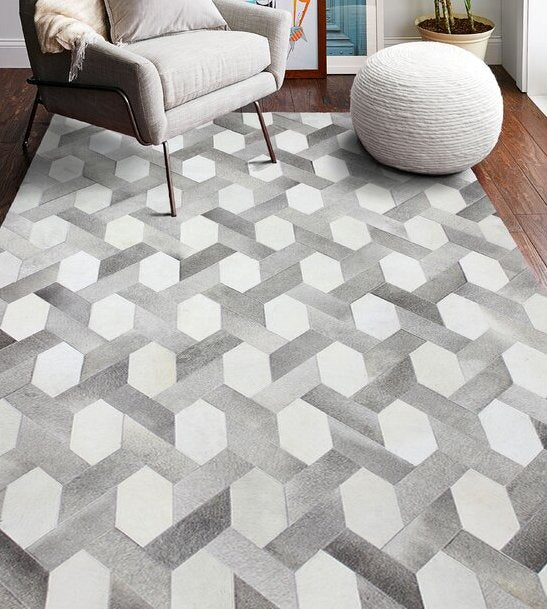 Handcrafted Cowhide Patchwork Rug: 100% Natural, Real Leather | Hallway Runner | Hair on Leather Carpet | PR179