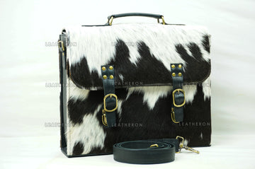 Cowhide Leather Office Bag Natural Cowhide Laptop Bag Hair On Leather Briefcase Real Cowhide Documents Bag Cowhide File Bag | OB4