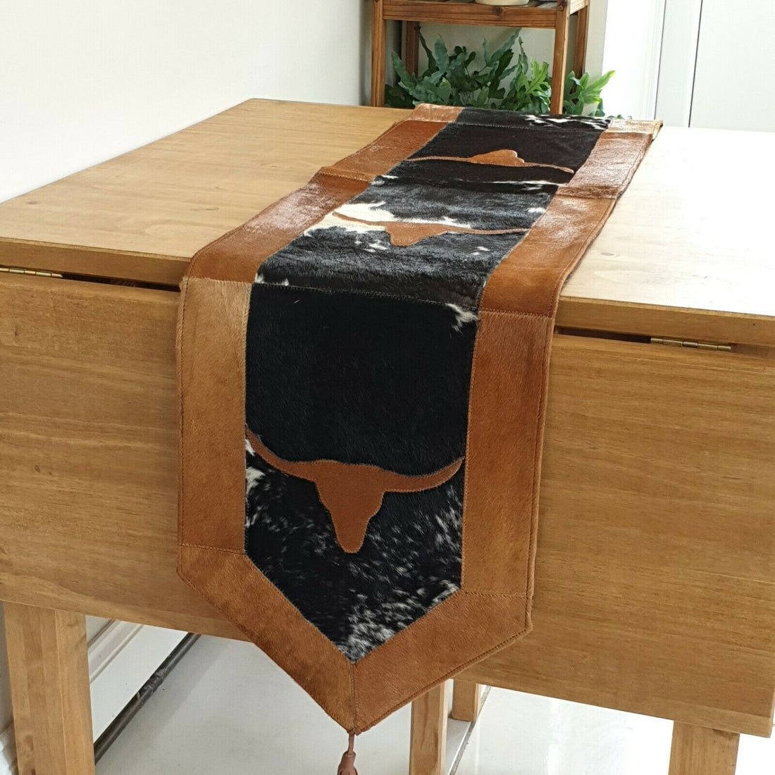 Handmade 100% Natural Cowhide Table Runner | Hair on Leather Patchwork Cow hide Table Top | TBR13