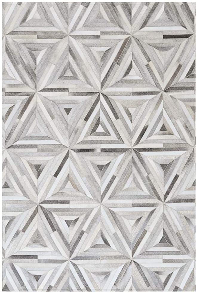 HANDMADE Natural HIDE RUG | Grey White Triangle Pattern Patchwork Area Rug | Cowhide Hallway Runner | PR178
