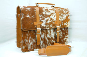 Cowhide Leather Office Bag Natural Cowhide Laptop Bag Hair On Leather Briefcase Real Cowhide Documents Bag Cowhide File Bag | OB12