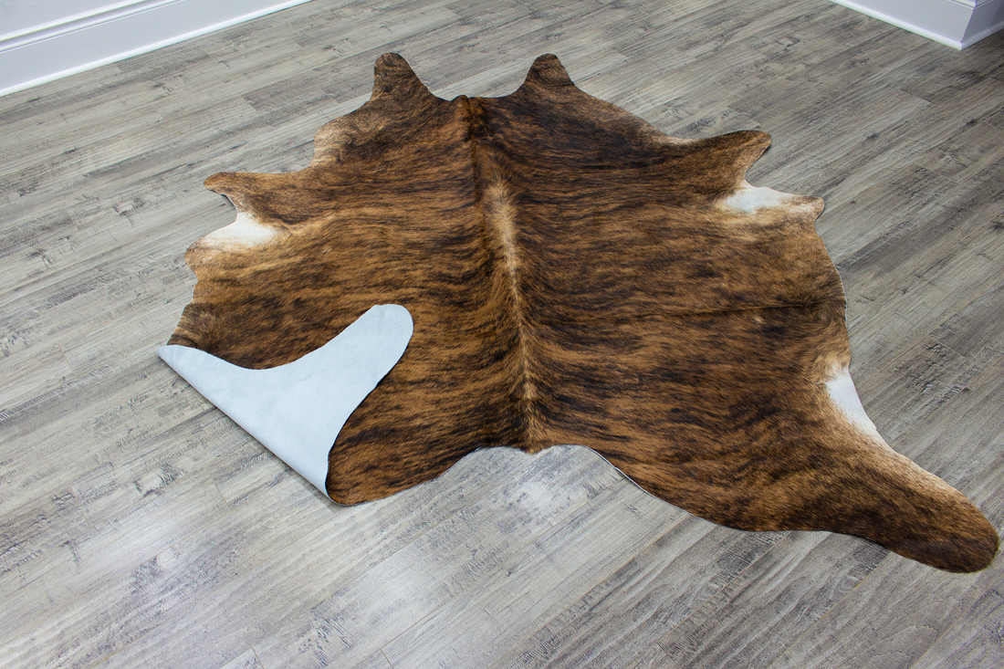 XLarge ( 7.2 x 6.1 ft ) Brazilian Brindle COWHIDE Rug Hair-on Leather Area Rug - Exact as Photo