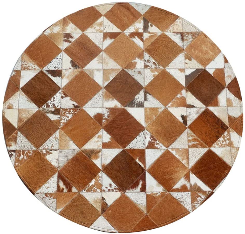 Exquisite Handcrafted Cowhide Masterpiece, 100% Natural Patchwork Area Rug | Hair on Leather Cowhide Carpet | PR109