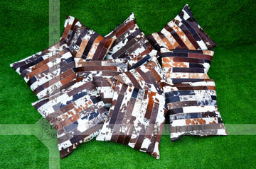 Patchwork Natural Cowhide Pillow Covers Real Cowhide Pillow Cases Handmade Hair-on- Leather Cushion Covers Cow Skin Cushion Cases | PLW214