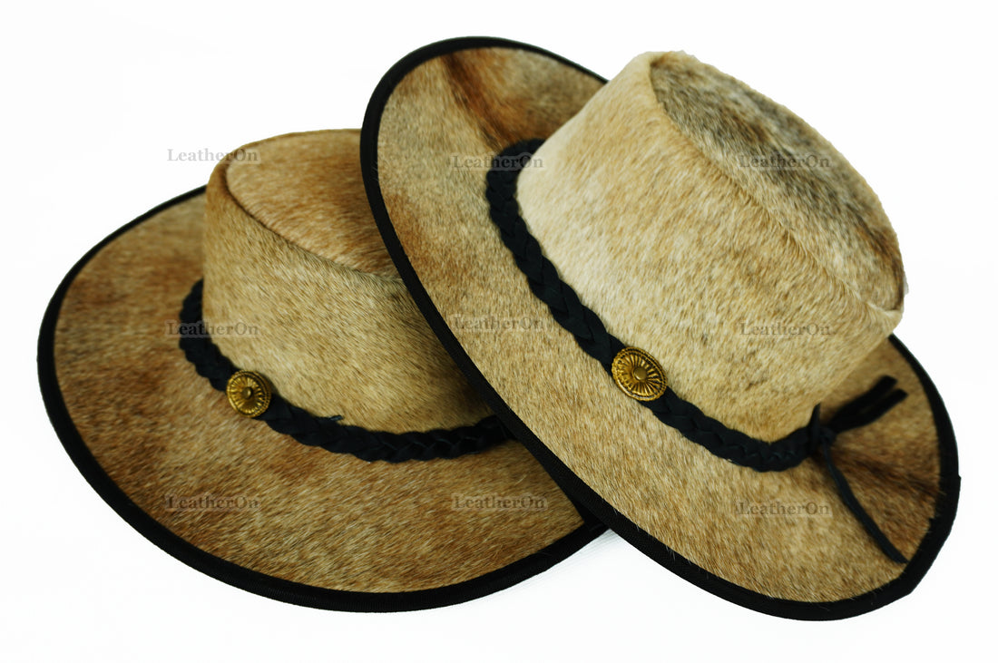 Cowboy Hat | Natural Cowhide Hat | Real Hair on Leather Hat | Western Cowboy Hat | Camel Cowboy Hat | Handmade Cow Skin Hat | Cowgirl hat | HAT4