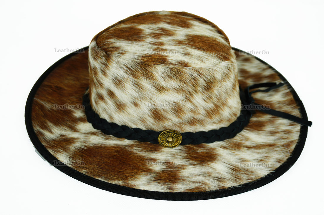 Cowboy Hat | Natural Cowhide Hat | Real Hair on Leather Hat | Western Cowboy Hat | Camel Cowboy Hat | Handmade Cow Skin Hat | Cowgirl hat | HAT2