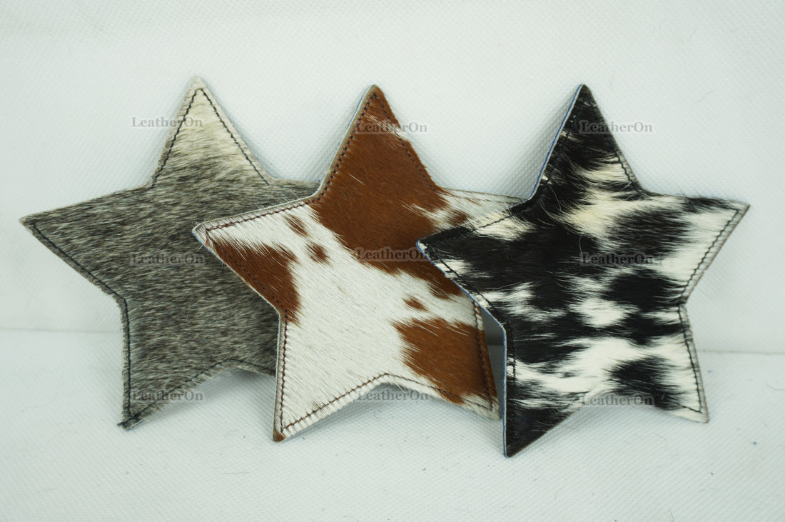 Cowhide Tea Coasters | Real Hair-on-Leather Tea Coasters | Star Shape Multi Color