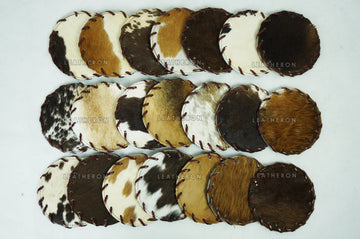 Cowhide Tea Coasters Real Hair-on-Leather Tea Coasters Natural Cow Skin Tea Coasters | CST1