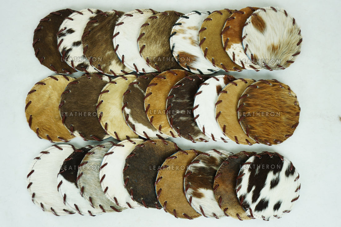 Cowhide Tea Coasters Real Hair-on-Leather Tea Coasters Natural Cow Skin Tea Coasters | CST1