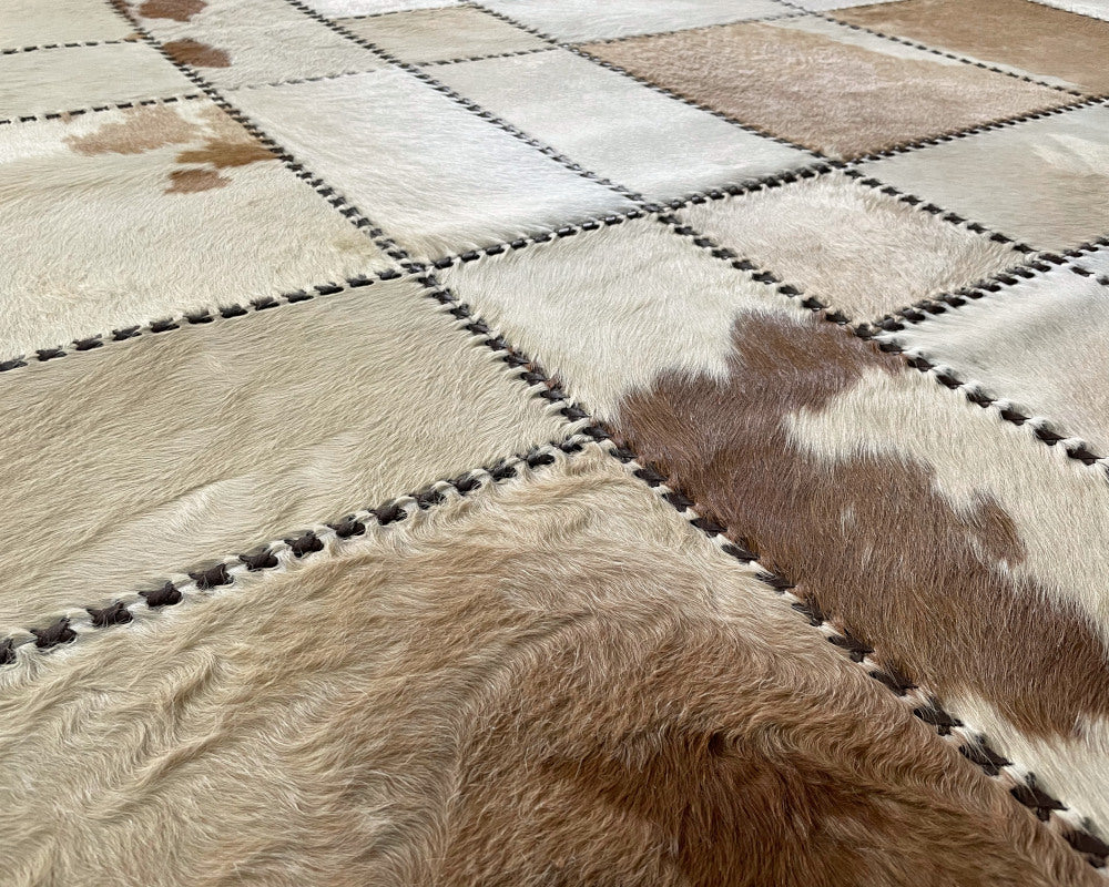 Handcrafted Leather Patchwork Area Rug | Real Cowhide Hallway Runner | Hair on Leather Carpet | 518
