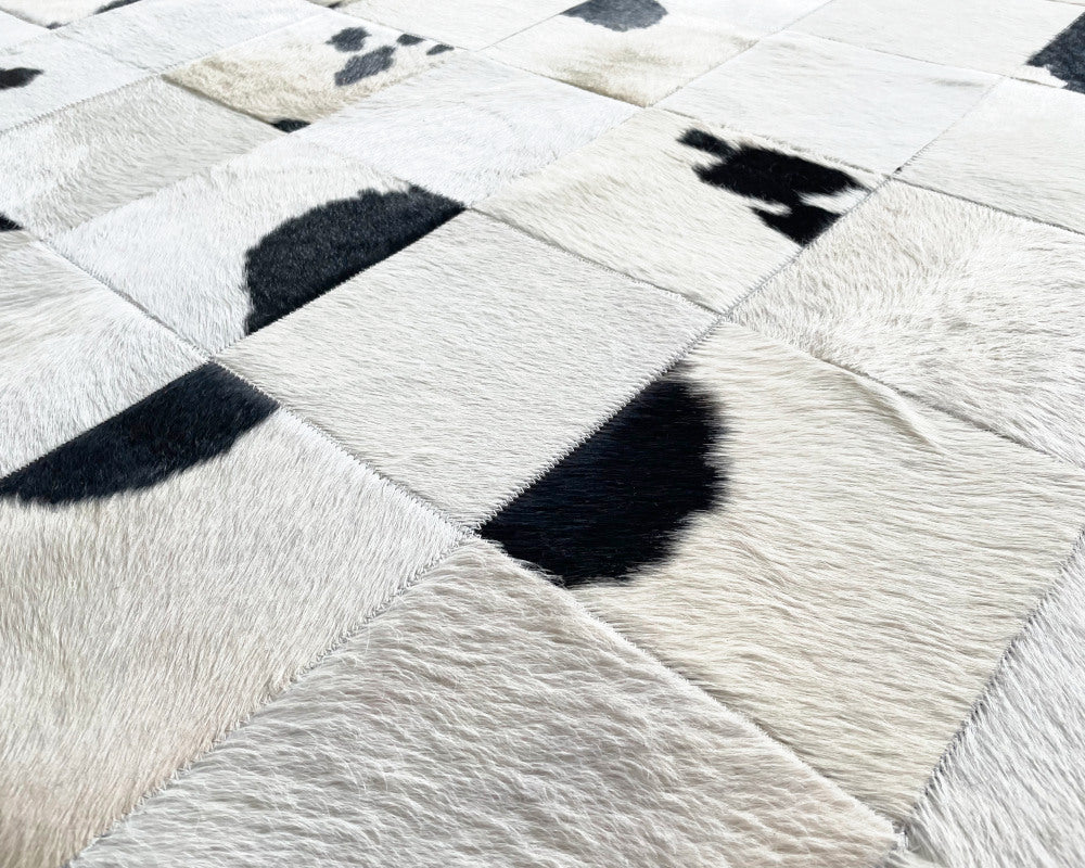 Patchwork Cowhide Area Rug: Natural Elegance, Handcrafted | Black White Hallway Runner | 520
