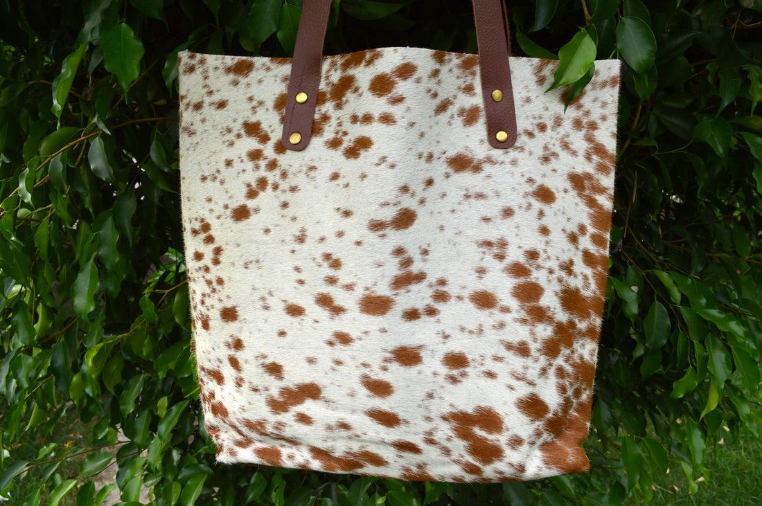 Natural Cowhide Tote Bag | Hair On Leather Cow Hide Handbag | Real Cow Skin Shoulder Bag | TB52