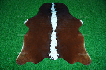Brown White Cowhide (4.5 X 4.3 ft.) Exact As Photo Cowhide Rug | 100% Natural Cowhide Area Rug | Real Hair-on Leather Cowhide Rug | C877