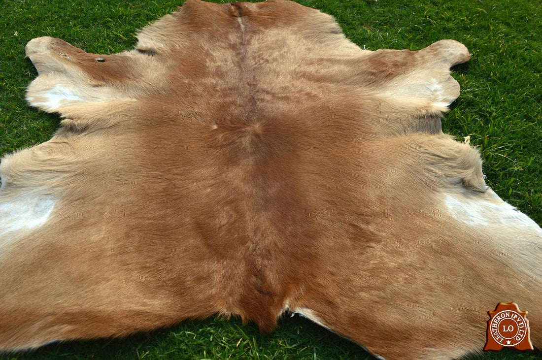 REAL Calfskins ( 3 x 3 ft ), UNIQUE Light Brown Calfskins 100% Natural Hair-on Leather Rug