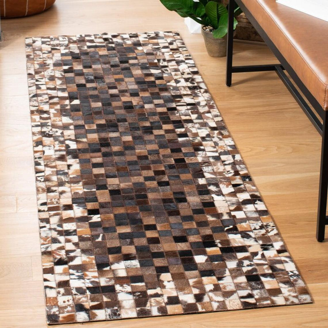 HANDMADE 100% Natural COWHIDE RUG | Patchwork Cowhide Area Rug | Real Cowhide Hallway Runner | Hair on Leather Cowhide Carpet | PR49