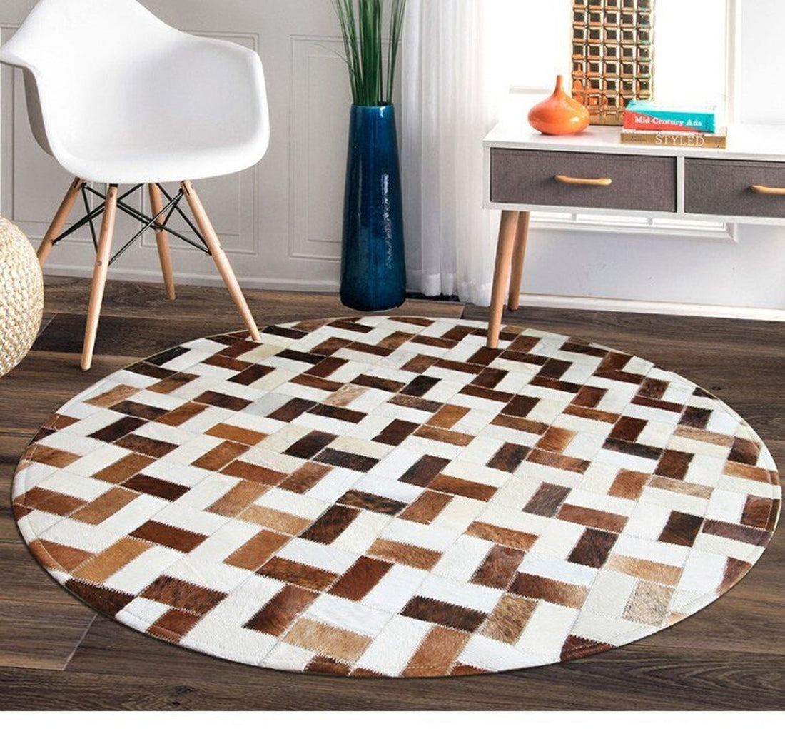 HANDMADE 100% Natural Patchwork Cowhide Area Rug | Hair on Leather Cowhide Carpet | PR104
