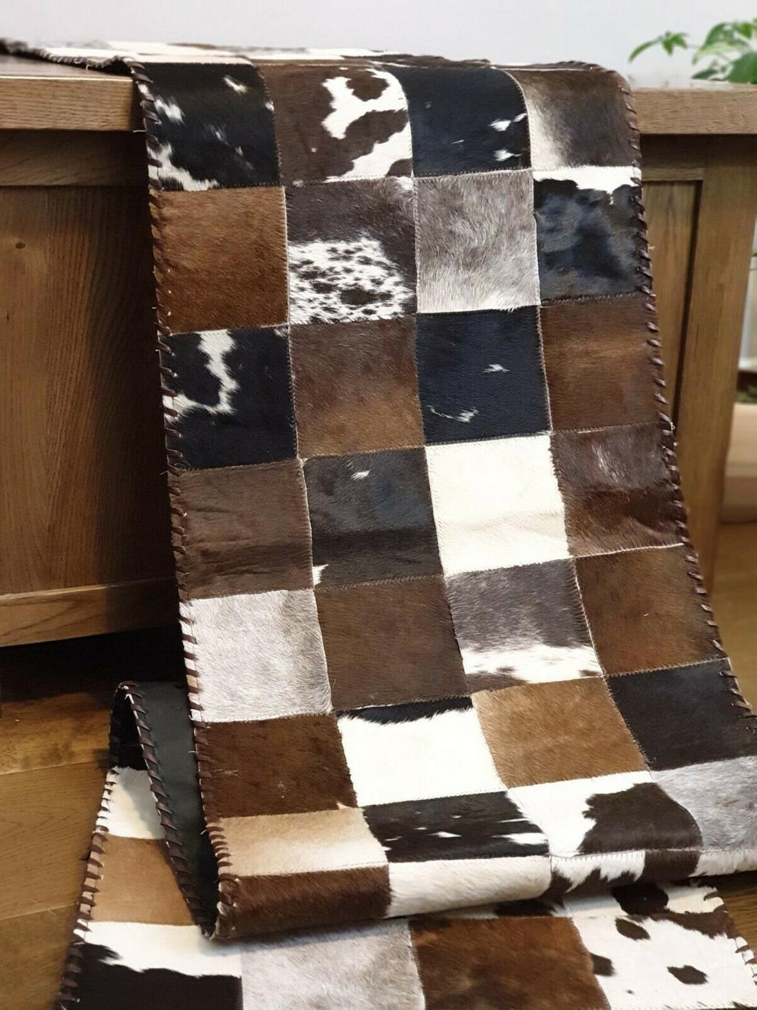 Handmade 100% Natural Cowhide Table Runner | Hair on Leather Multicolor Patchwork Cow hide Table Top
