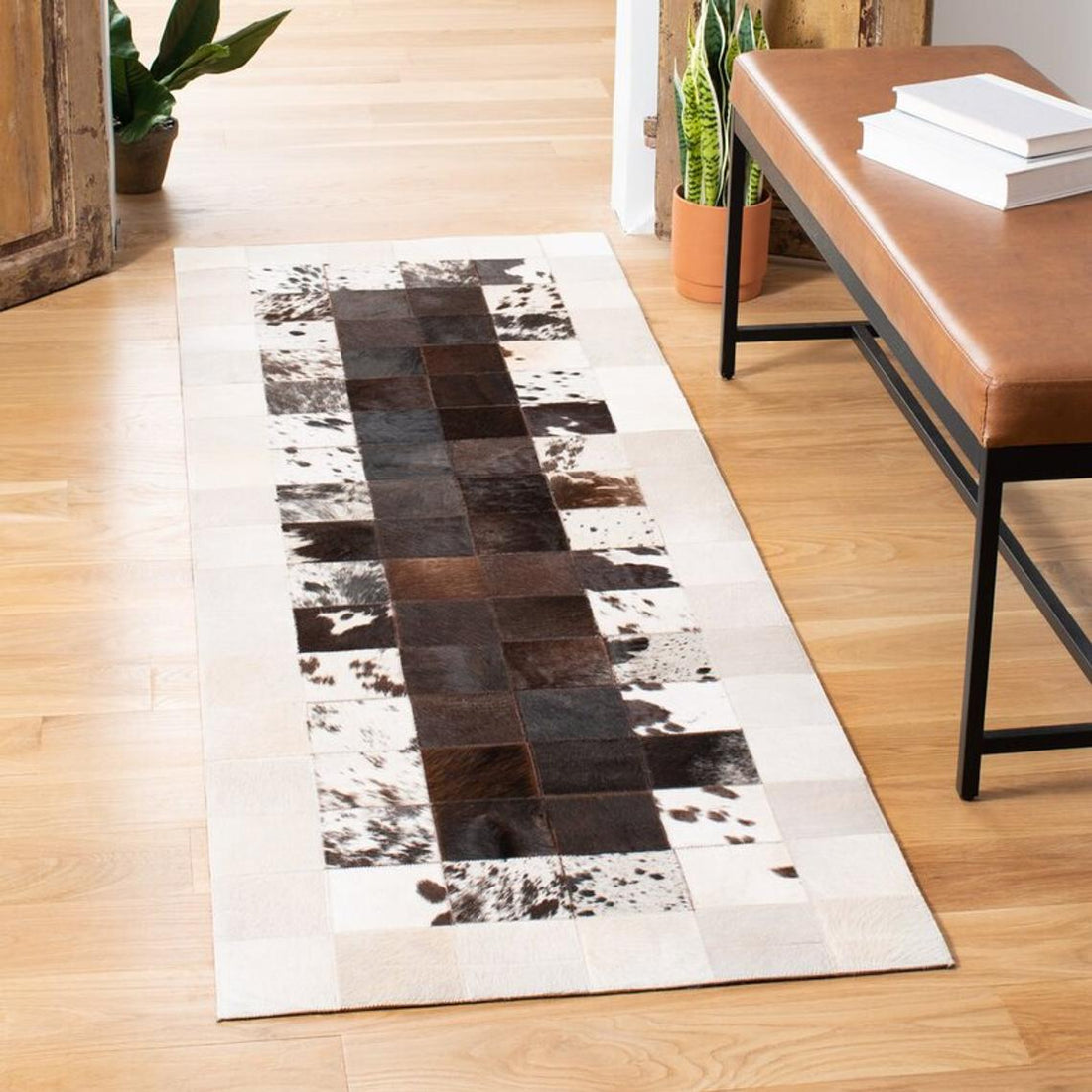 HANDMADE 100% Natural COWHIDE RUG | Patchwork Cowhide Area Rug | Real Cowhide Hallway Runner | Hair on Leather Cowhide Carpet | PR35