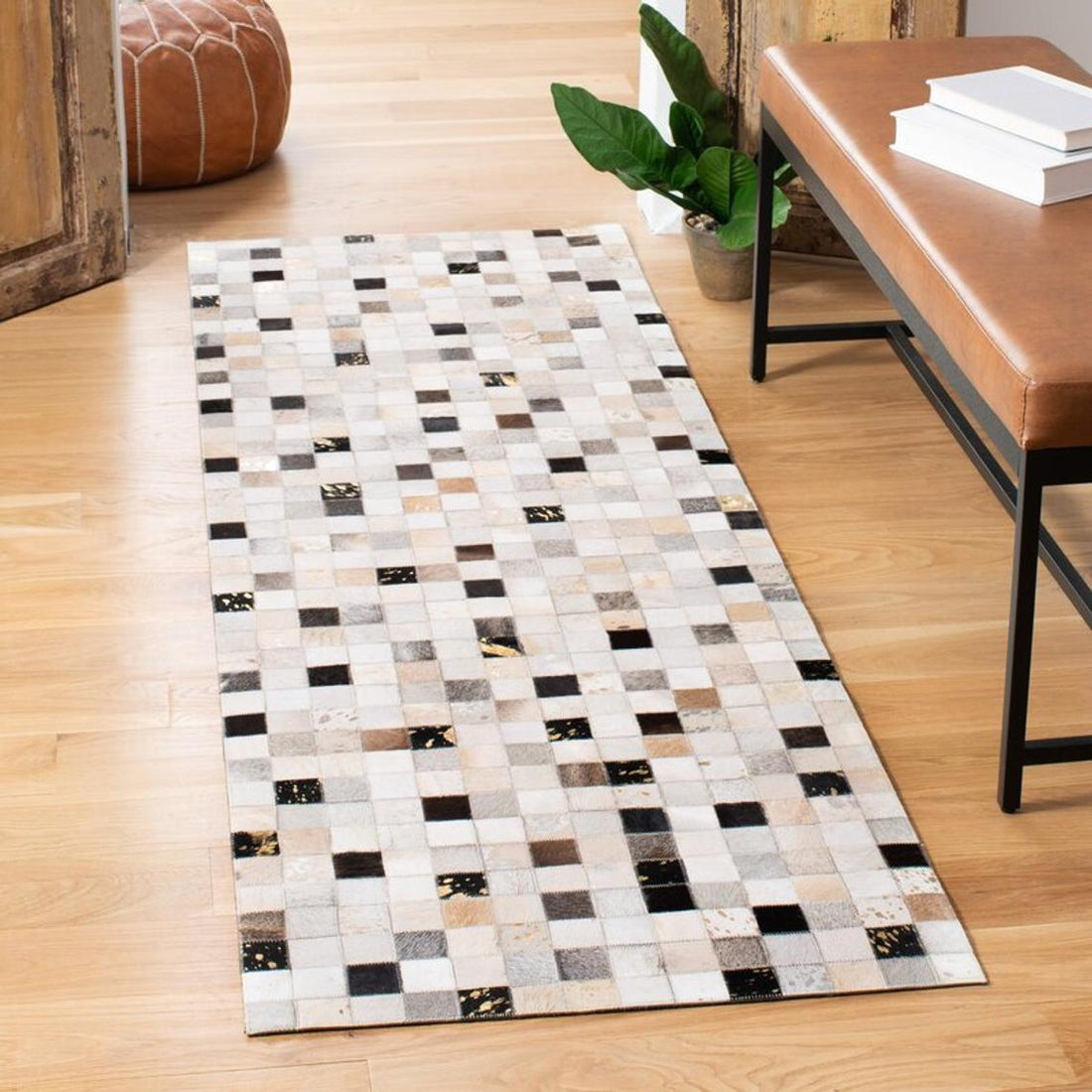 HANDMADE 100% Natural COWHIDE RUG | Patchwork Cowhide Area Rug | Real Cowhide Hallway Runner | Hair on Leather Cowhide Carpet | PR47