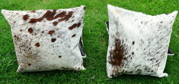 Cowhide Pillow Covers 16 X 16 inch | Set of 2 Premium Quality Hair on Leather Pillow Cases | Pair of Natural Cow Hide Cushion Covers