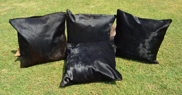 Pure Black Natural Cowhide Cushion Covers Real Hair on Leather Pillow Cases Natural Cow Skin Pillow Covers | PLW117