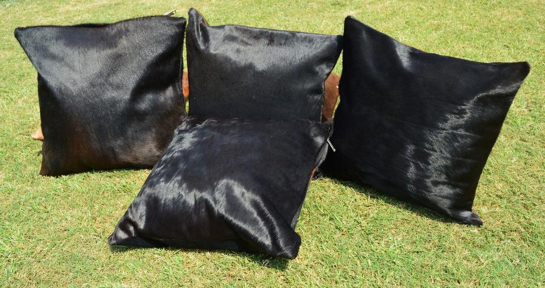 Pure Black Natural Cowhide Cushion Covers Real Hair on Leather Pillow Cases Natural Cow Skin Pillow Covers | PLW117