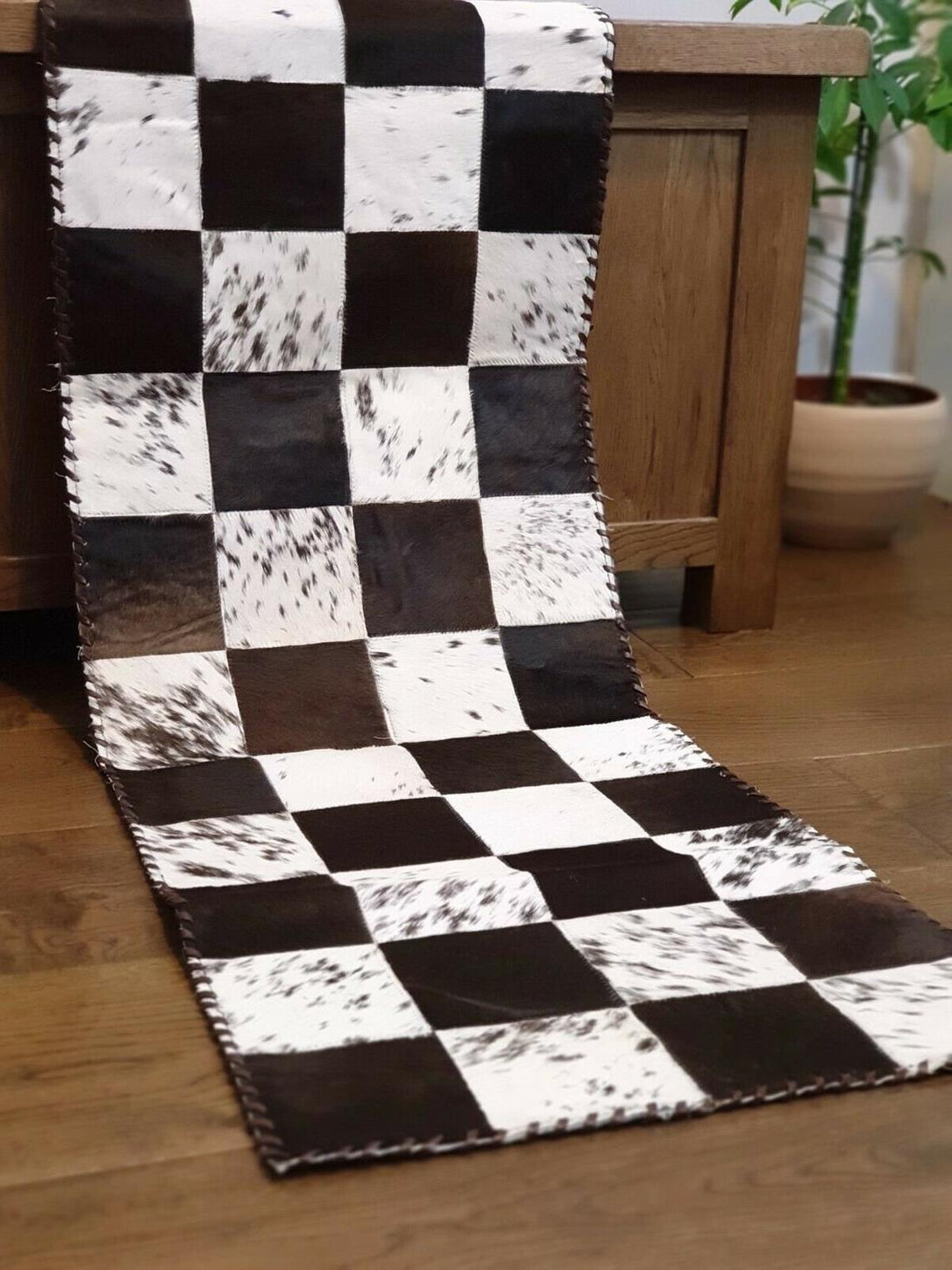 Handmade 100% Natural Cowhide Table Runner | Hair on Leather Patchwork Cow hide Table Runner | TBR17