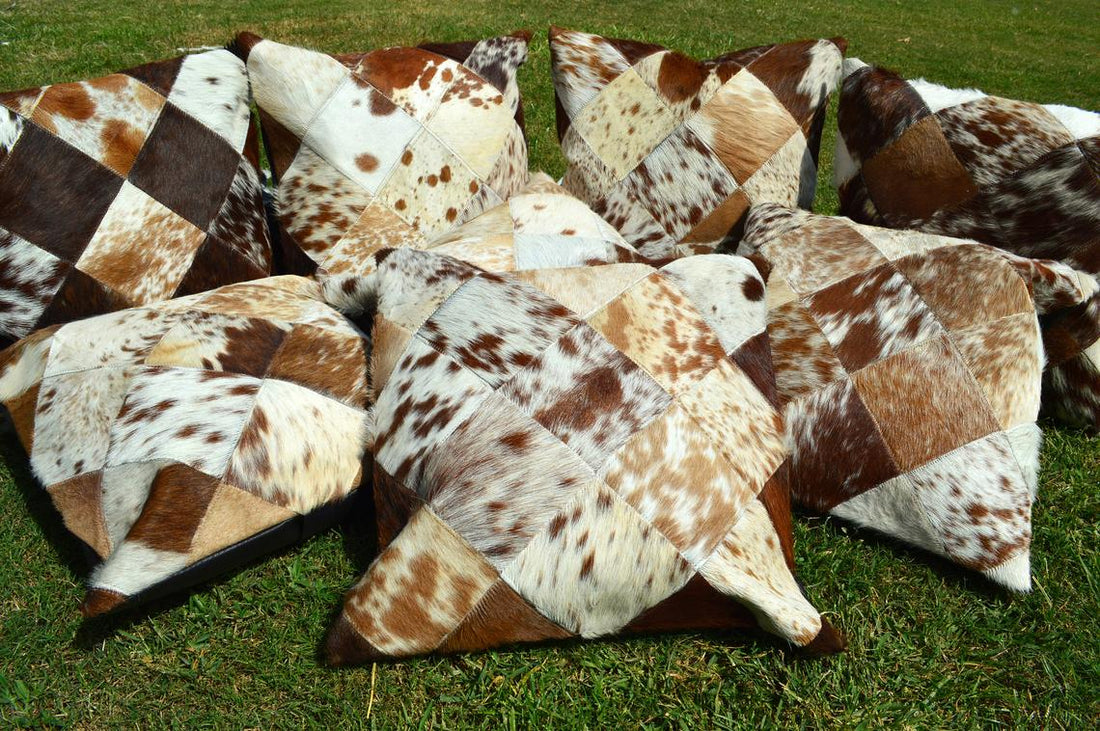 Patchwork Natural Cowhide Pillow Covers Real Hair on Leather Pillow Cases Natural Cow Skin Cushion Covers | PLW 133