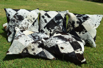 Patchwork Natural Cowhide Pillow Covers Real Hair on Leather Pillow Cases Natural Cow Skin Cushion Covers | PLW 137