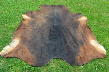X Large ( 6 x 6 ft ), UNIQUE Brown Cowhide Hair-on Leather Area Rug C280 - EXACT As PICTURE