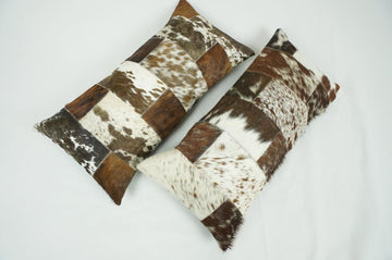 Cowhide Patchwork Pillow Covers (12 x 24 inch) 100% Natural Hair on Leather Pillow Cases Real Cow Skin Cushion Covers | PLW 187