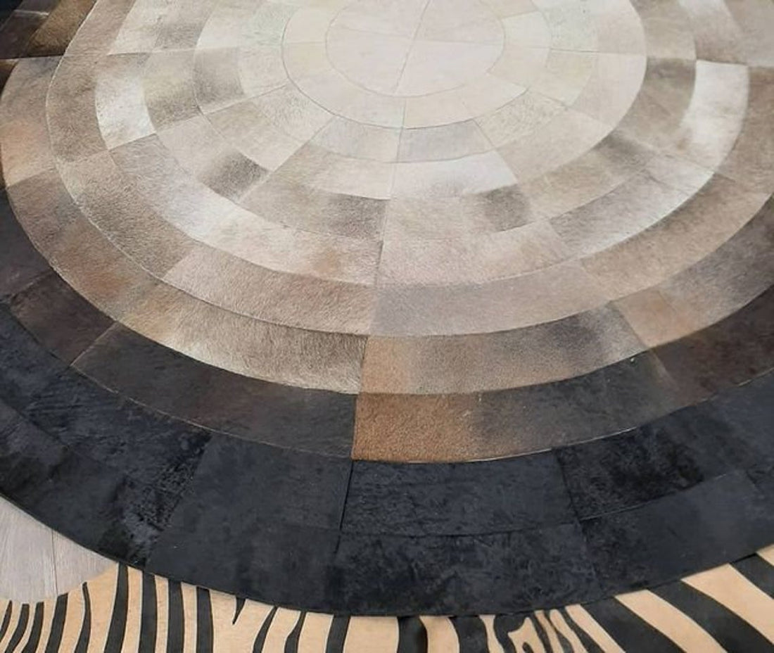 HANDMADE 100% Natural Patchwork Cowhide Area Rug | Hair on Leather Cowhide Carpet | PR166