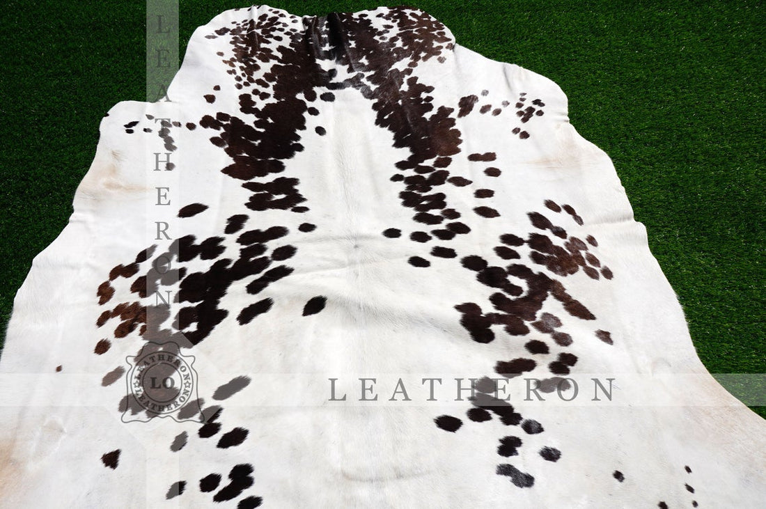 Small ( 4 X 4.4 ft. ) EXACT As PHOTO !! 100% Natural Cowhide Hair on Leather Area Rug | Original Hair on Cowhide Leather Area Rug