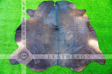Medium ( 4.9 X 4.8 ft. ) EXACT As PHOTO !! 100% Natural Cowhide Hair on Leather Area Rug | Original Hair on Cowhide Leather Area Rug | C344
